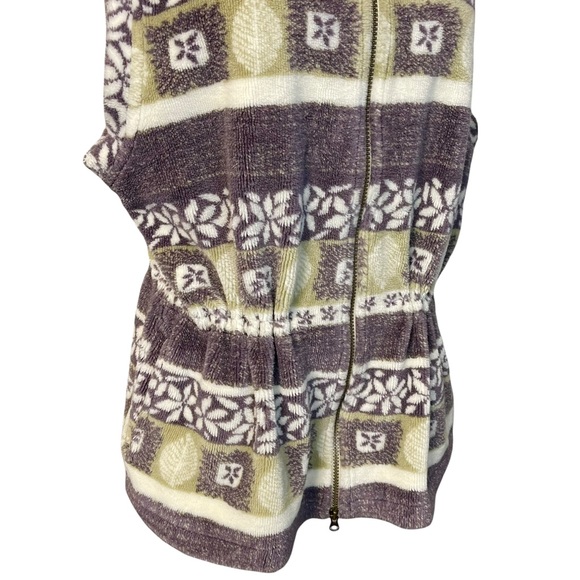 Vintage 80s 90s REI Fuzzy Cinch Waist Vest Leaf Motif Zip Front Size L - Picture 6 of 10